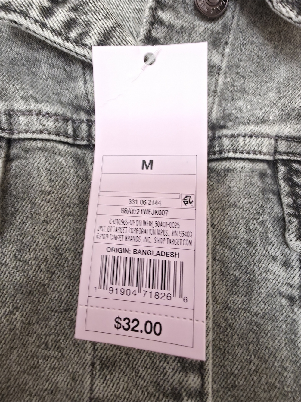 Wild Fable Cropped Denim Jacket Gray Acid Wash Button Front Size M NWT - Picture 5 of 5